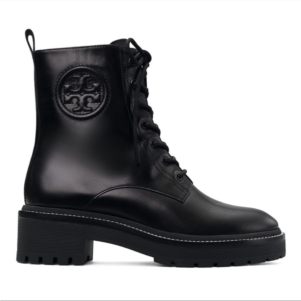 Tory Burch Miller Logo Leather Lug Sole Booties - Picture 1 of 5